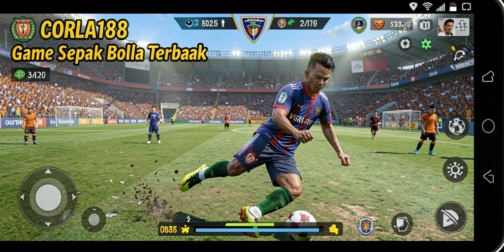 Screenshot gameplay dari CORLA188 menampilkan aksi seru dalam pertandingan sepak bola.