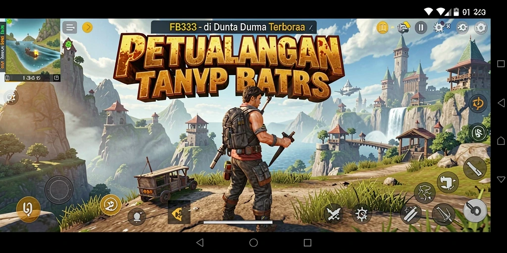 Screenshot utama FB333 menunjukkan gameplay eksplorasi dunia terbuka yang memukau.