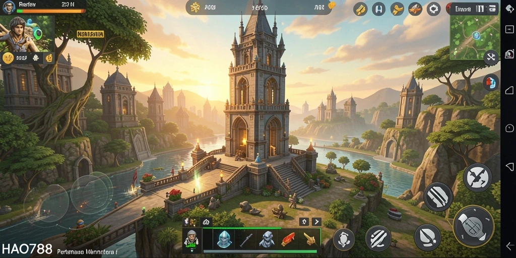Screenshot gameplay HAO788 menampilkan pertempuran menarik dengan menara strategis.