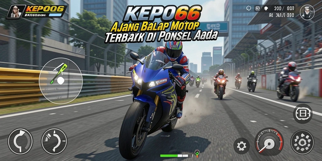 Tampilan gameplay KEPO66 yang menampilkan balapan motor yang penuh aksi.