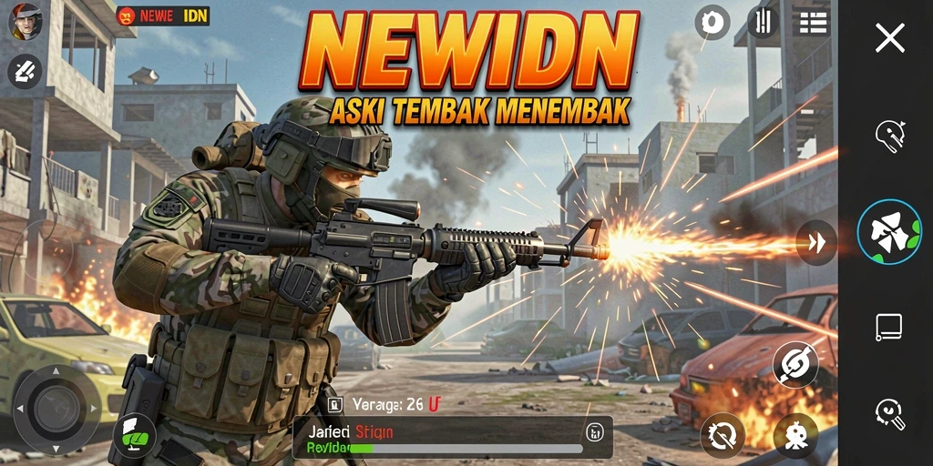 Tampilan seru gameplay NEWIDN dengan aksi tembak-menembak yang intens.